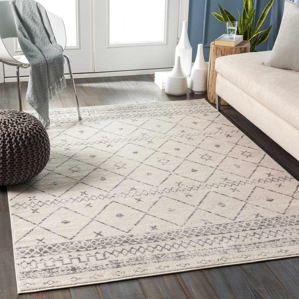 tapis berbere ethnique blanc et gris x cm