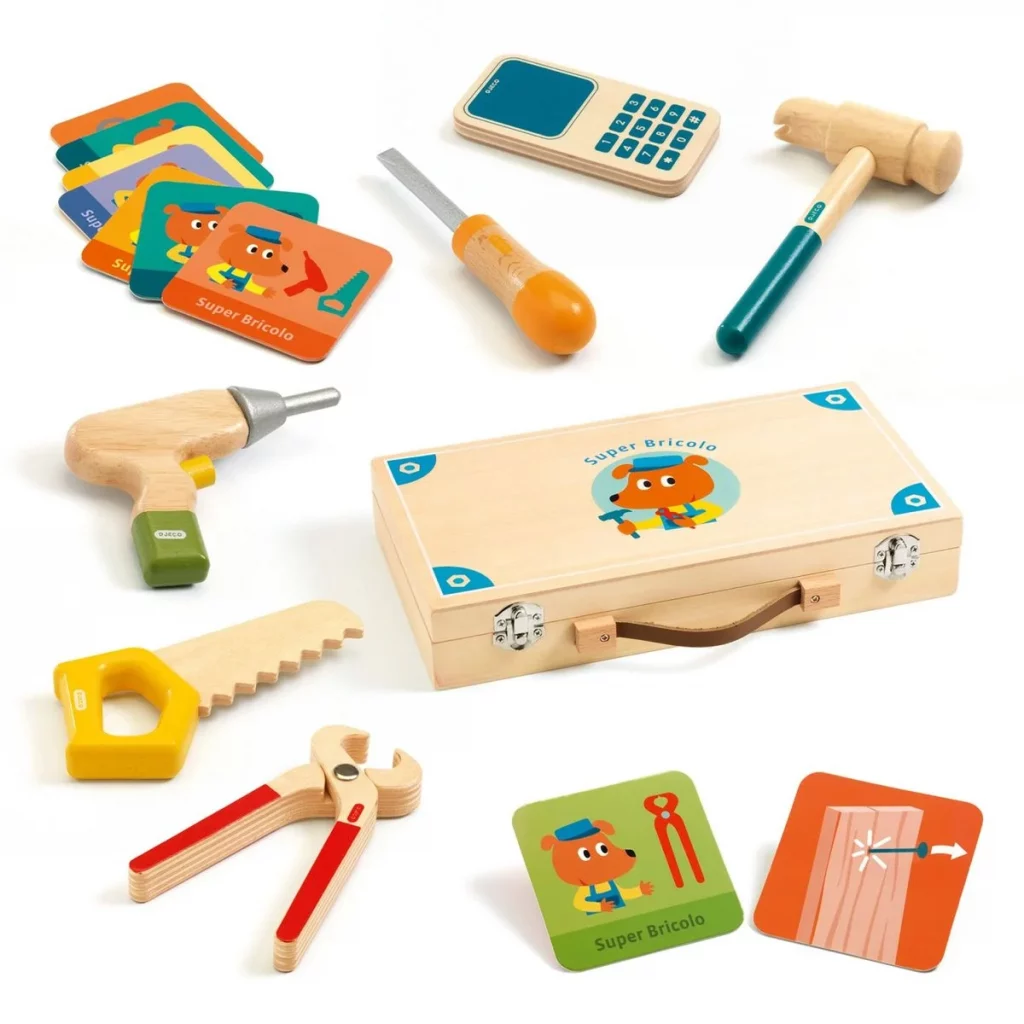 Boîte à outils en bois, jouet de bricolage pour enfants, ensemble