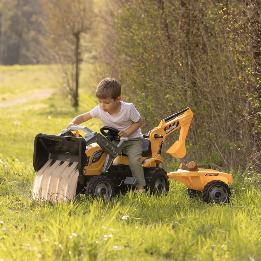 tracteur pedales pelle remorque jaune smoby