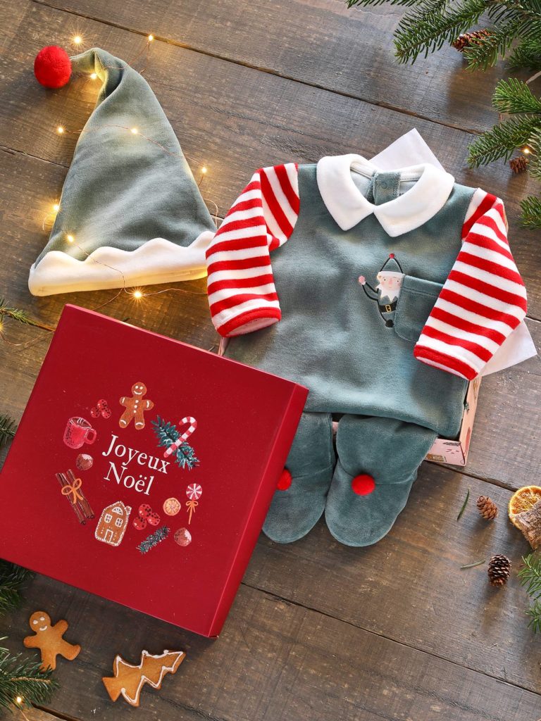 coffret cadeau de noel bebe mixte pyjama bonnet joyeux lutin