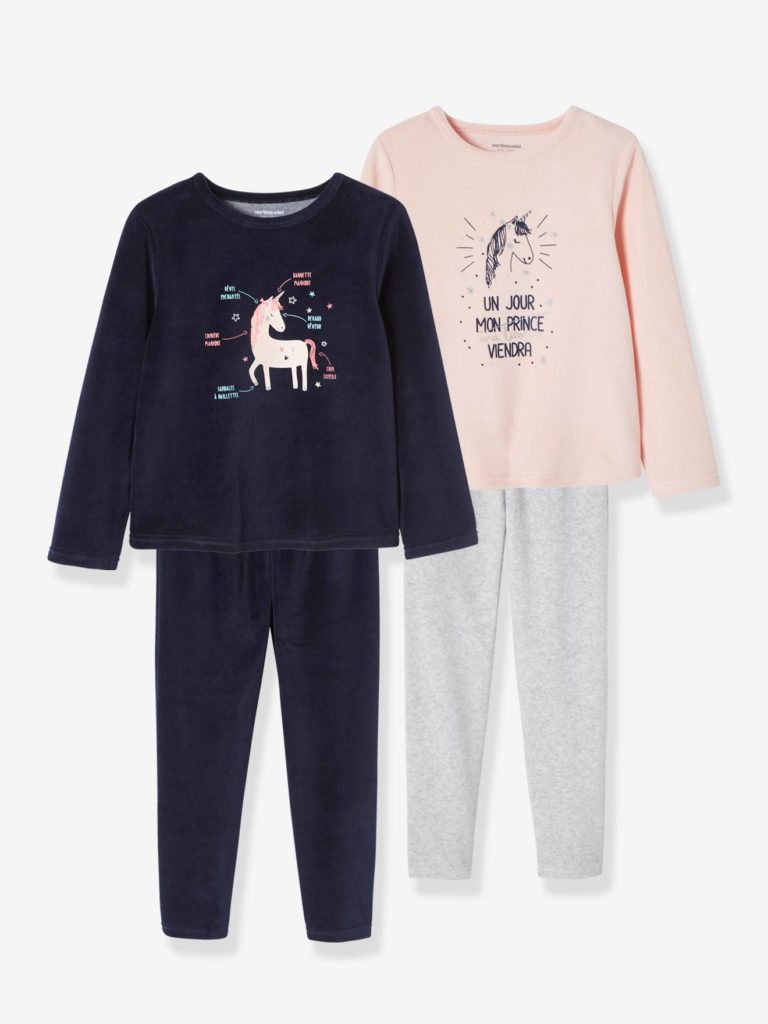 lot de pyjamas en velours fille licorne basics