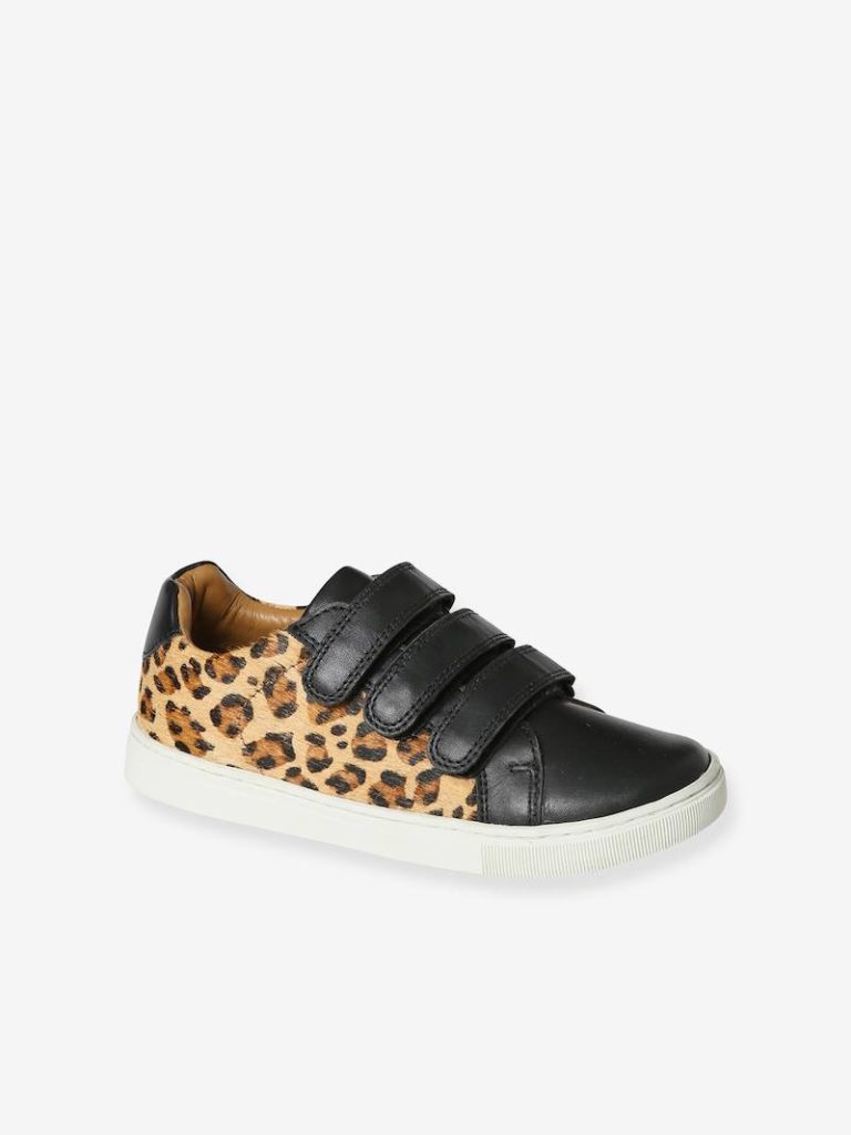 baskets scratchees cuir imprime leopard junior