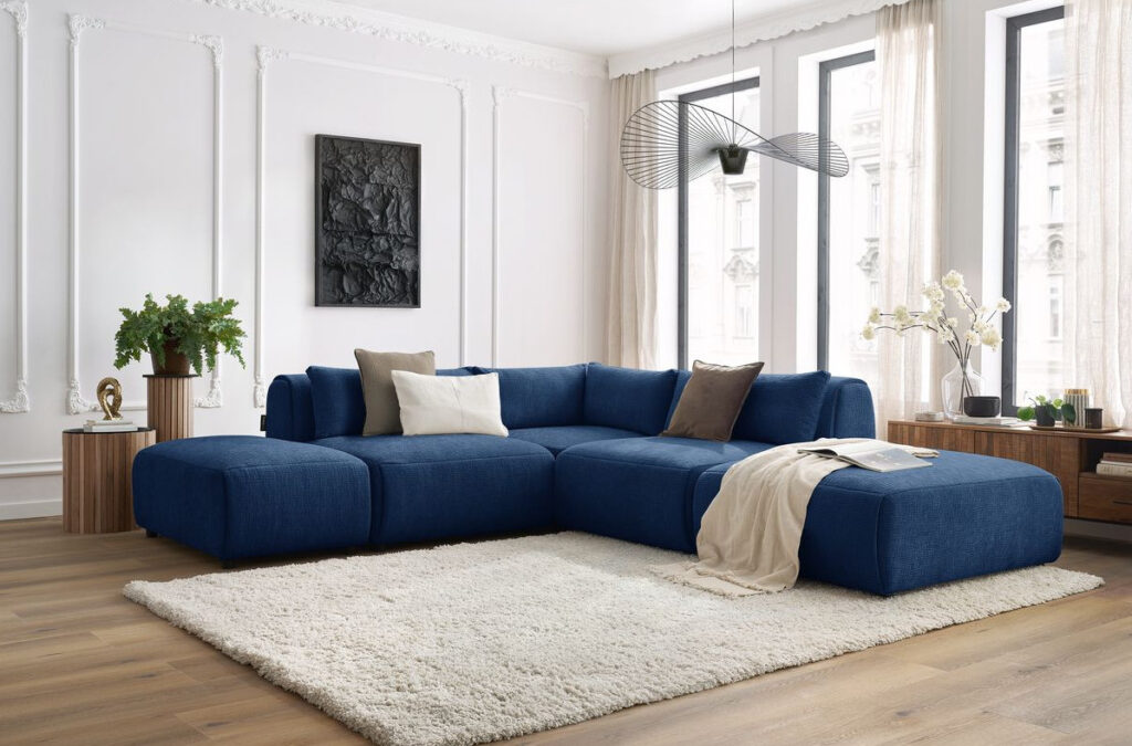 canape d angle fixe modulable jeanne tissu texture avec chauffeuses angle et poufs