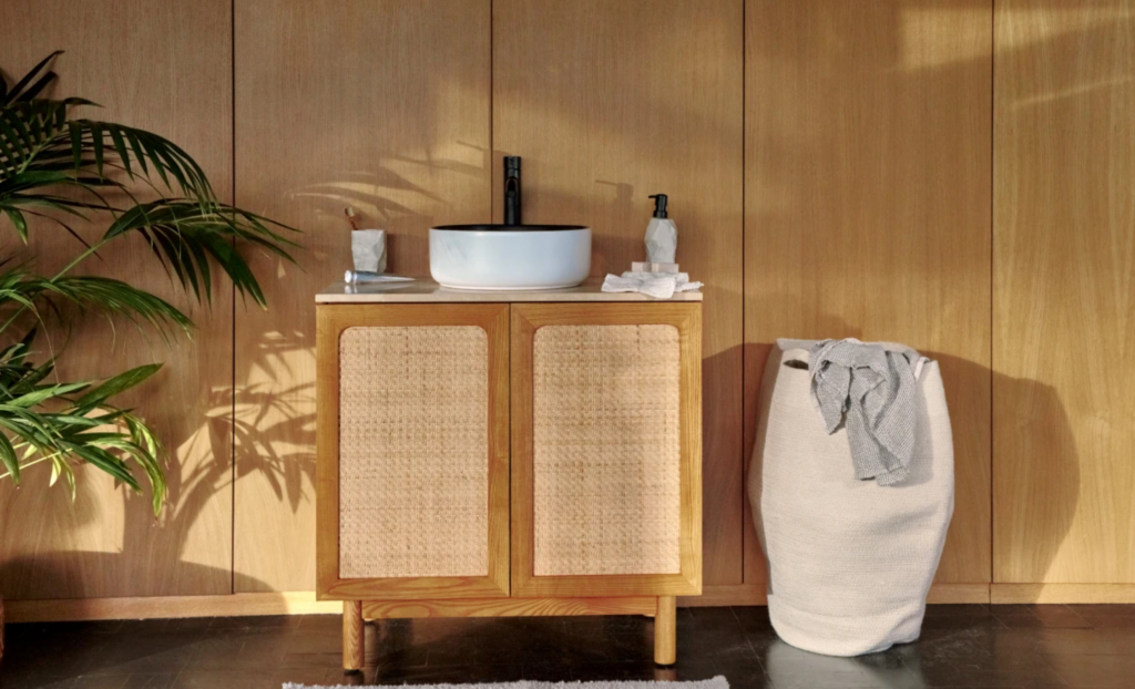 meuble vasque salle de bain travertin