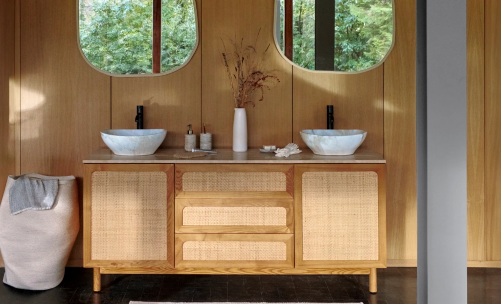 meuble vasque salle de bain travertin