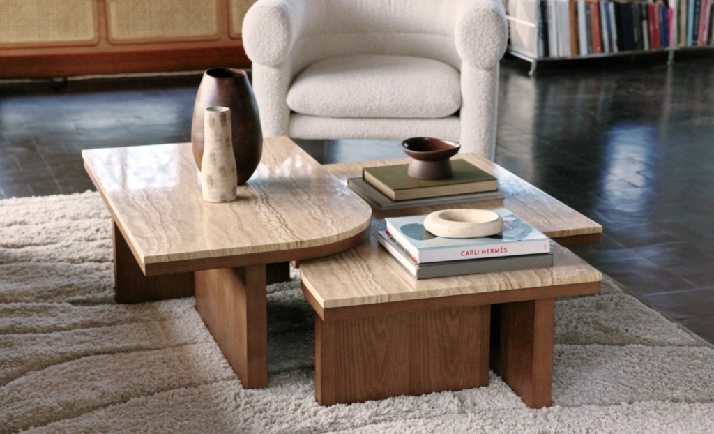 table basse asymetrique travertin