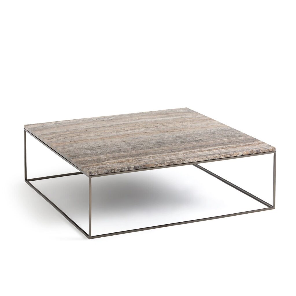 table basse travertin carree metal