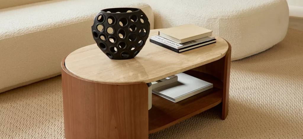 table basse travertin design scandinave vintage
