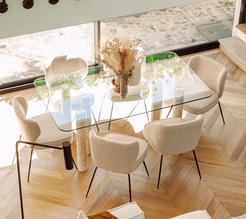 table travertin plateau verre