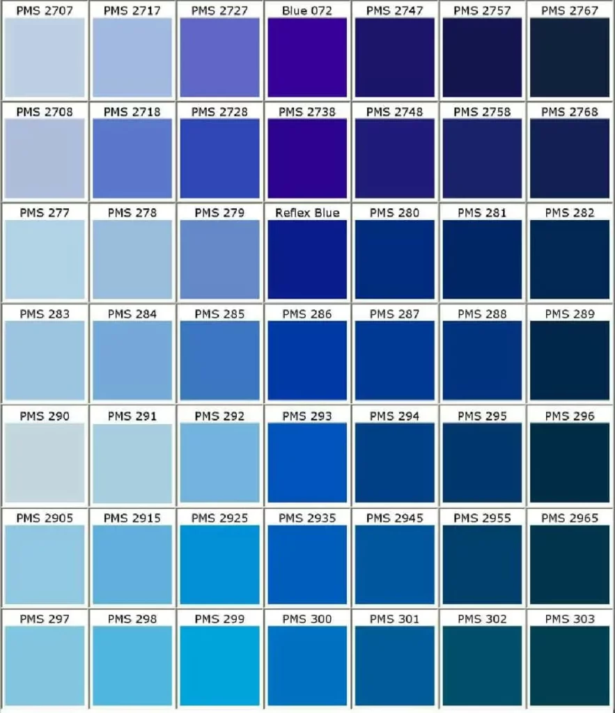 nuancier bleu pantone bleu