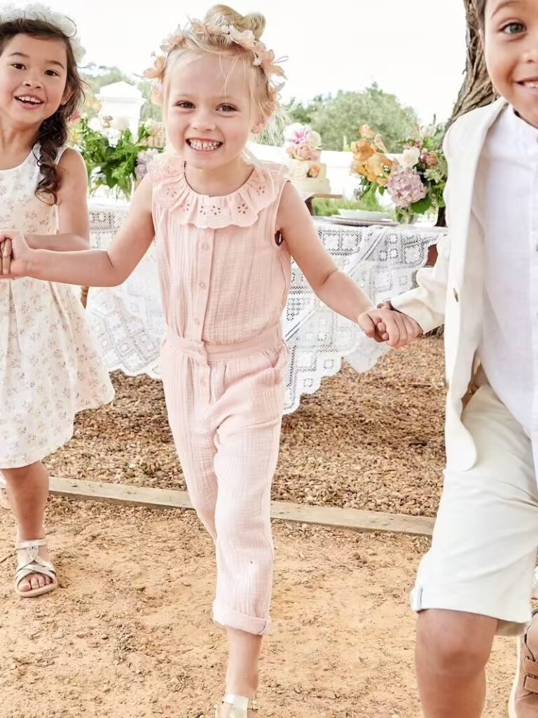 combinaison longue ceremonie en gaze de coton fille col en broderie anglaise