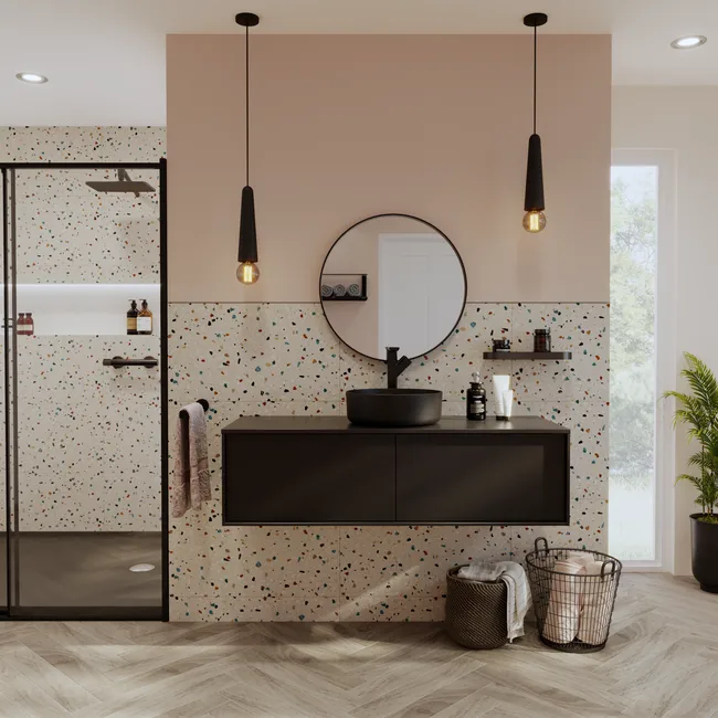 dalle pvc mural renovation salle de bain douche terrazzo