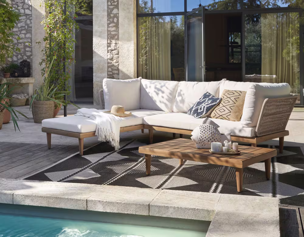 salon de jardin maisons du monde places en corde tressee beige et bois d acacia massif