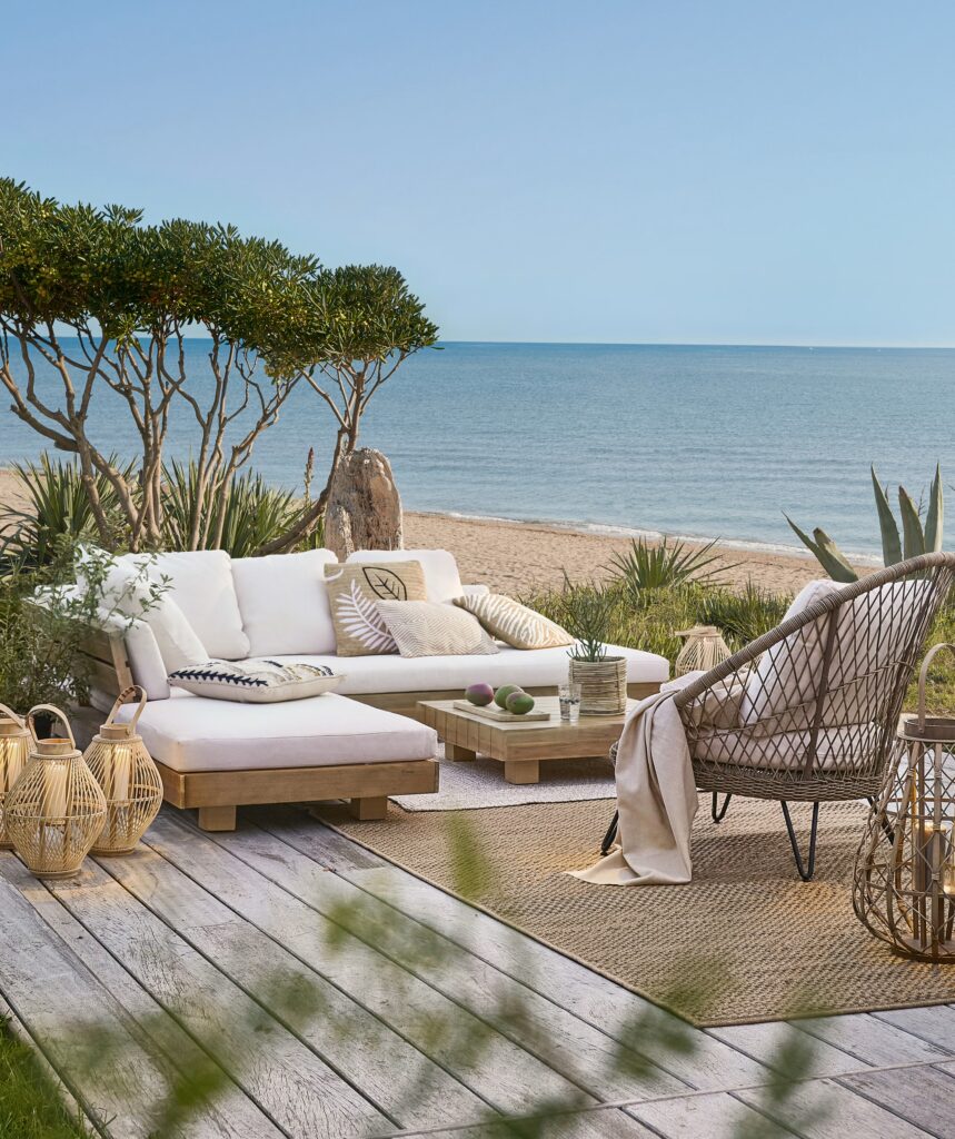 salon de jardin maisons du monde places en acacia massif et toile ecrue recyclee