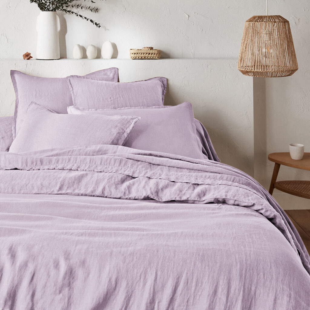 housse couette lin lilas