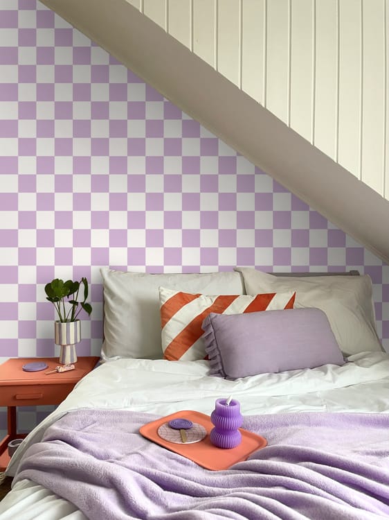papier peint damier lilas