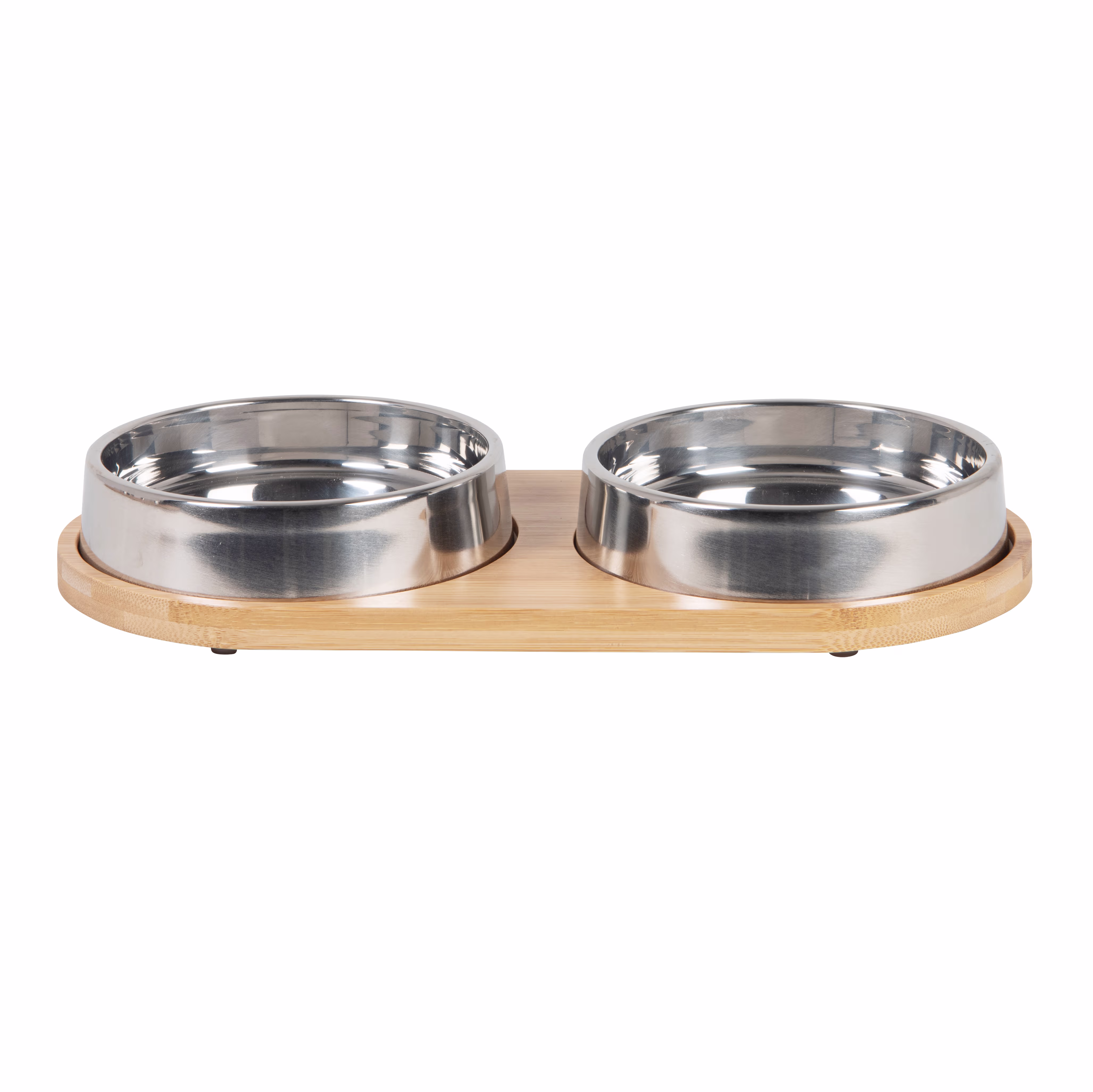 gamelles pour chien et chat en inox x et support en bambou