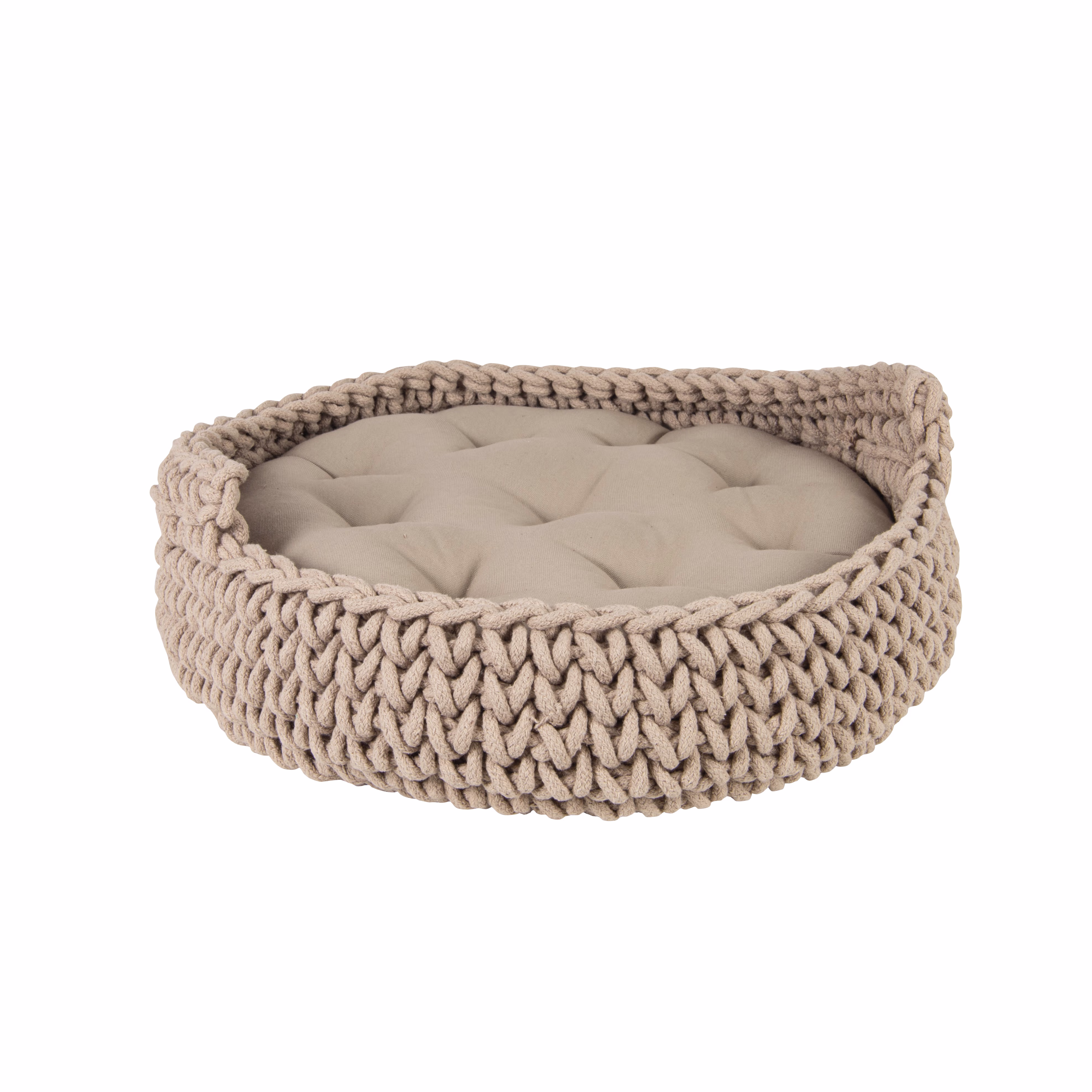 panier pour chien et chat effet tricot gris et beige