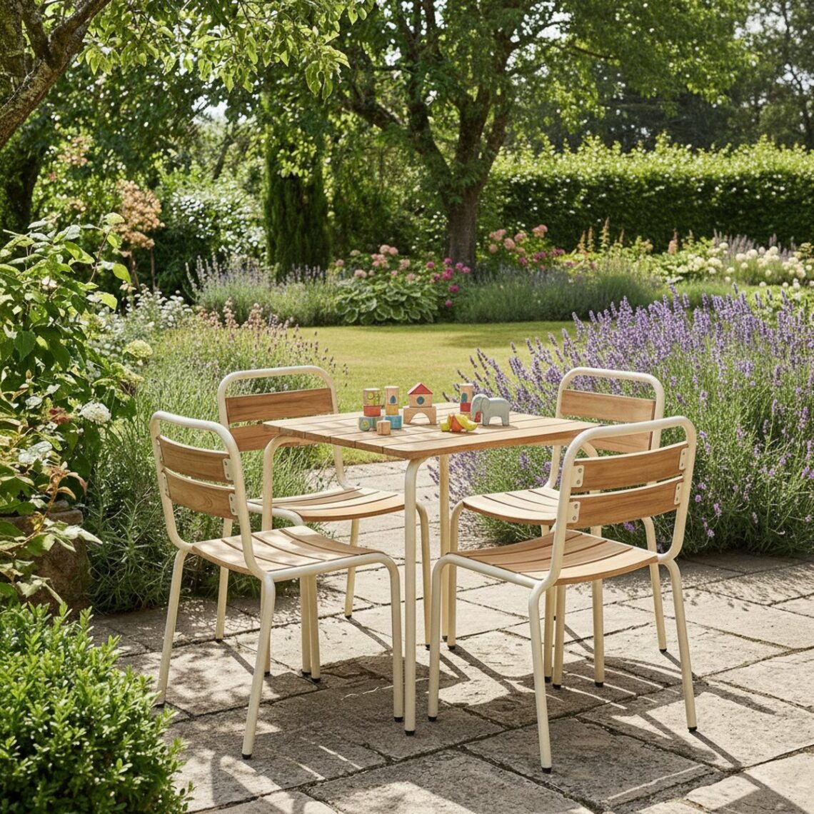 mini table jardin chaises enfant bois metal