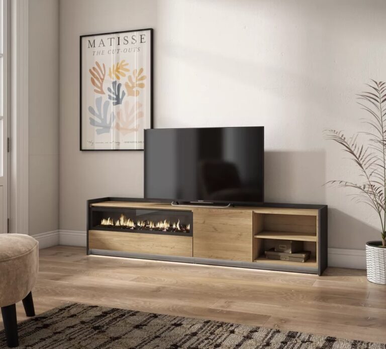 meuble tv banc tele cheminee electrique led