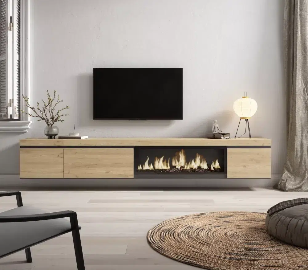 meuble tv banc tele cheminee electrique xxl suspendu mural