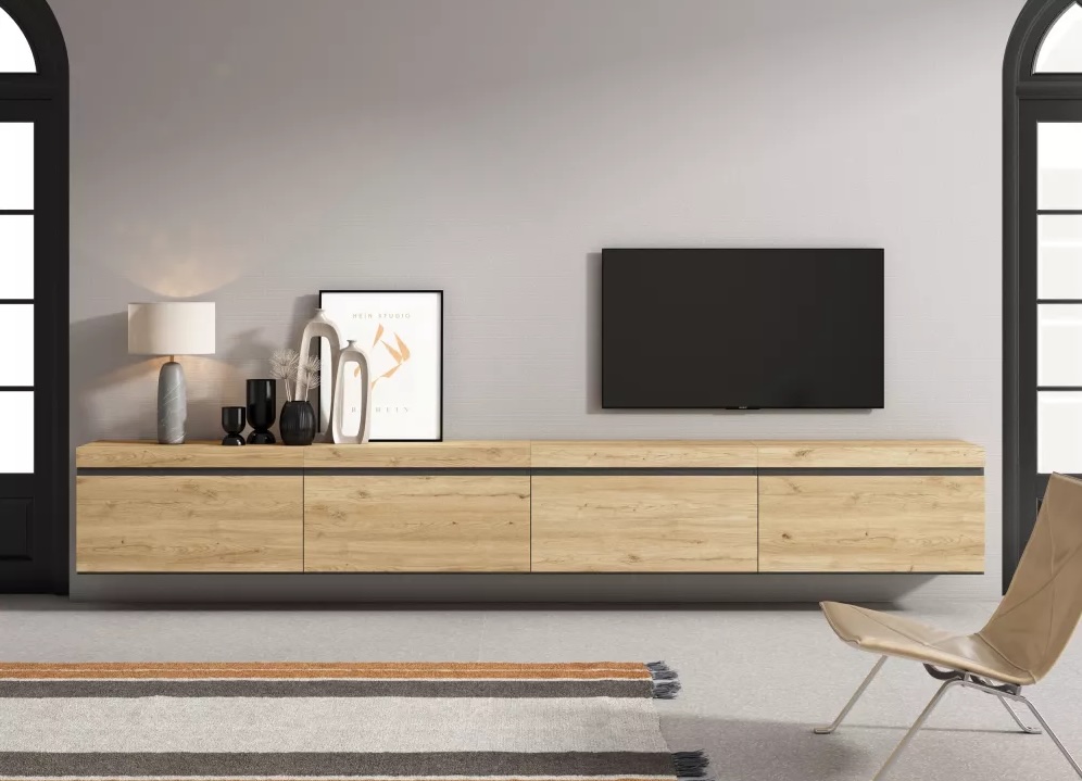 meuble tv banc tele chene suspendu mural