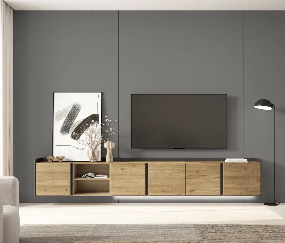 meuble tv banc tele suspendu mural led